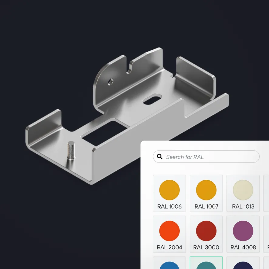 A metal part with powder-coating options overlayed