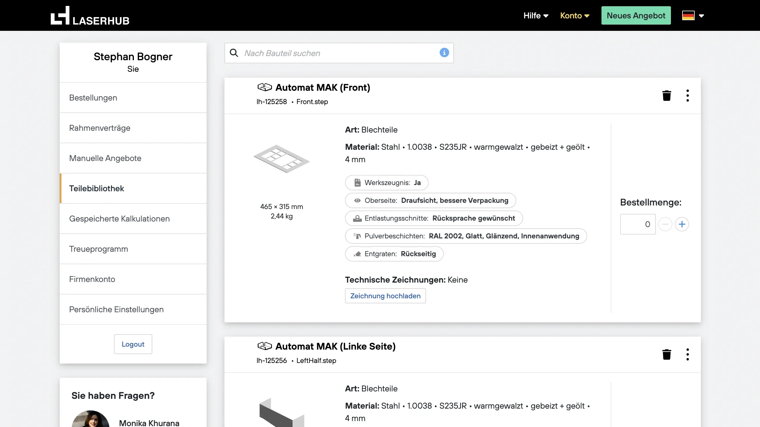 A customer's part library